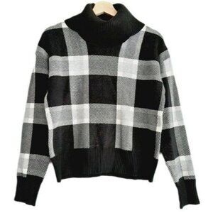 MAX STUDIO / B&W Plaid Check Cowl / TurtleNeck Sweater Sz XS
